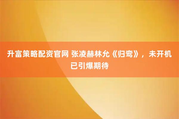 升富策略配资官网 张凌赫林允《归鸾》，未开机已引爆期待